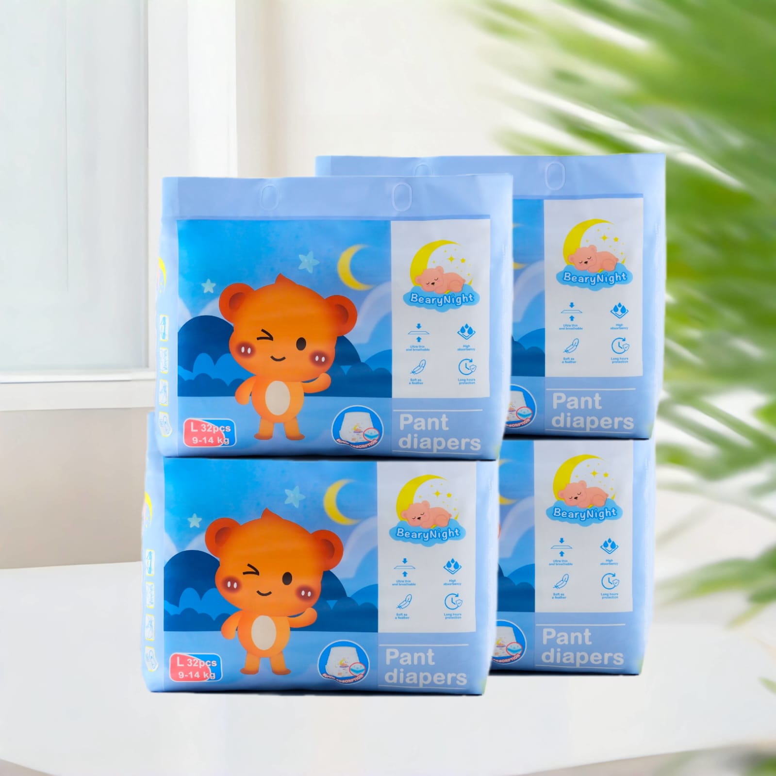 BearyNight Premium Pant Diaper Bundle 4-Pack for L – Soft & Breathable
Baby diaper bundle deal Singapore – Hypoallergenic & high absorbency
BearyNight 4-pack diaper set – Comfort fit for active babies