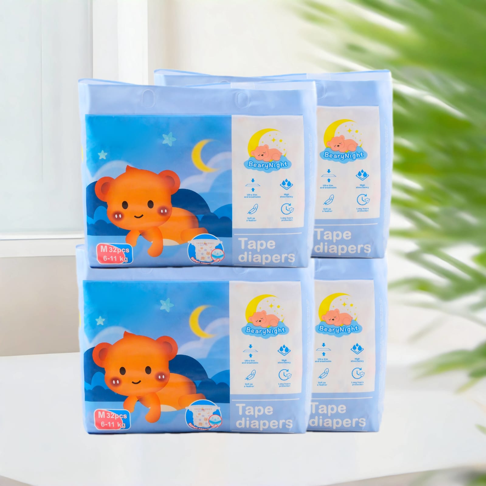 BearyNight Premium Tape Diaper Bundle 4-Pack for M – Soft & Breathable
Baby diaper bundle deal Singapore – Hypoallergenic & high absorbency
BearyNight 4-pack diaper set – Comfort fit for active babies