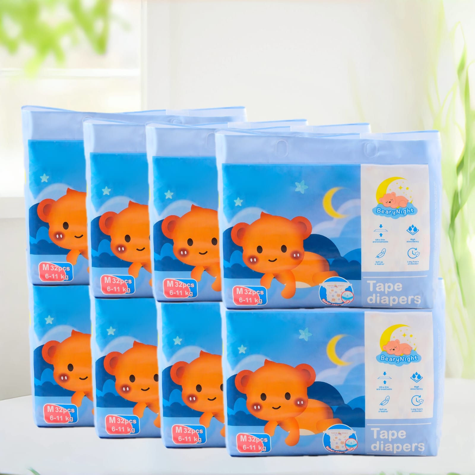 BearyNight Premium Tape Diaper Bundle 8-Pack for M – Soft & Breathable
Baby diaper bundle deal Singapore – Hypoallergenic & high absorbency
BearyNight 8-pack diaper set – Comfort fit for active babies