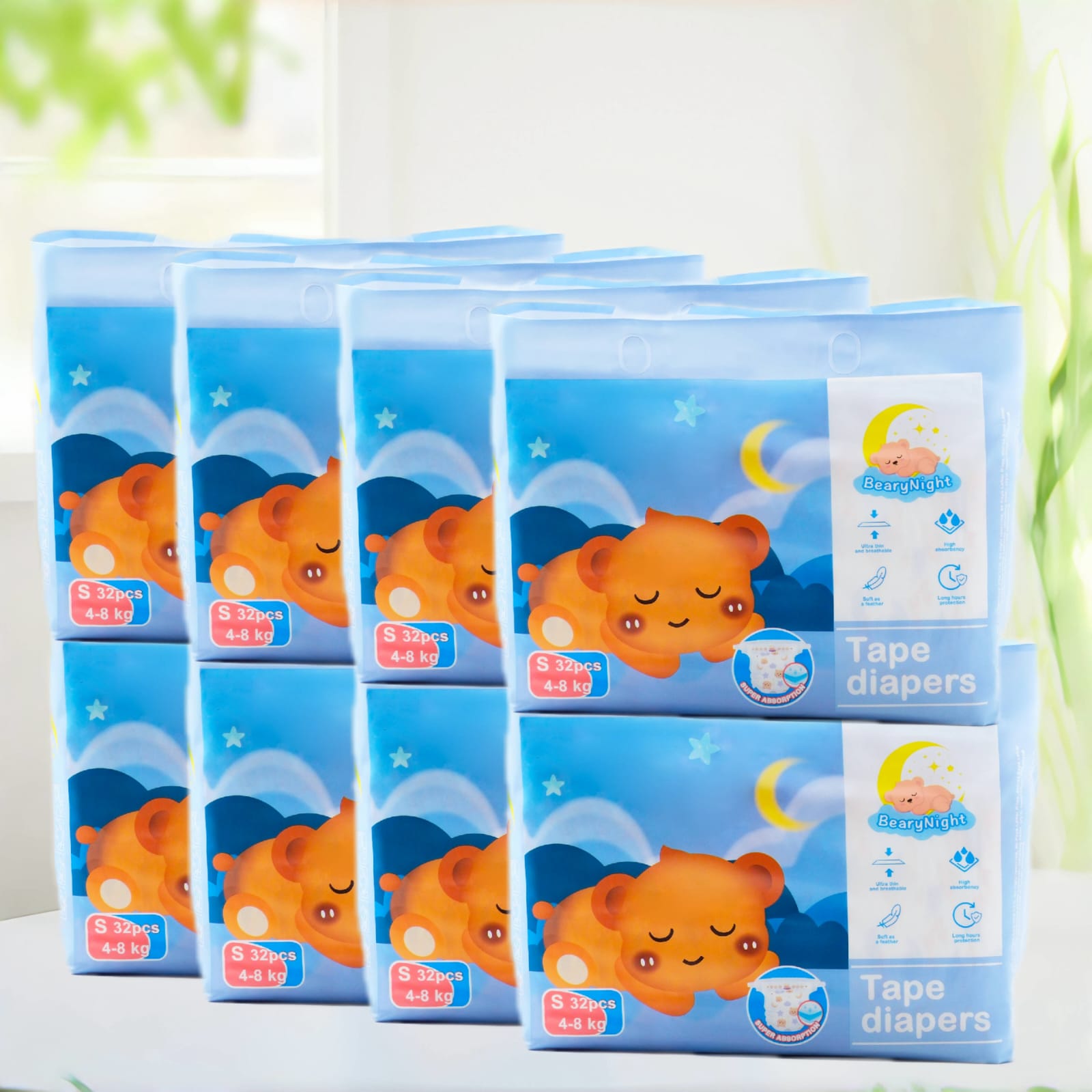 BearyNight Premium Tape Diaper Bundle 8-Pack for S – Soft & Breathable
Baby diaper bundle deal Singapore – Hypoallergenic & high absorbency
BearyNight 8-pack diaper set – Comfort fit for active babies