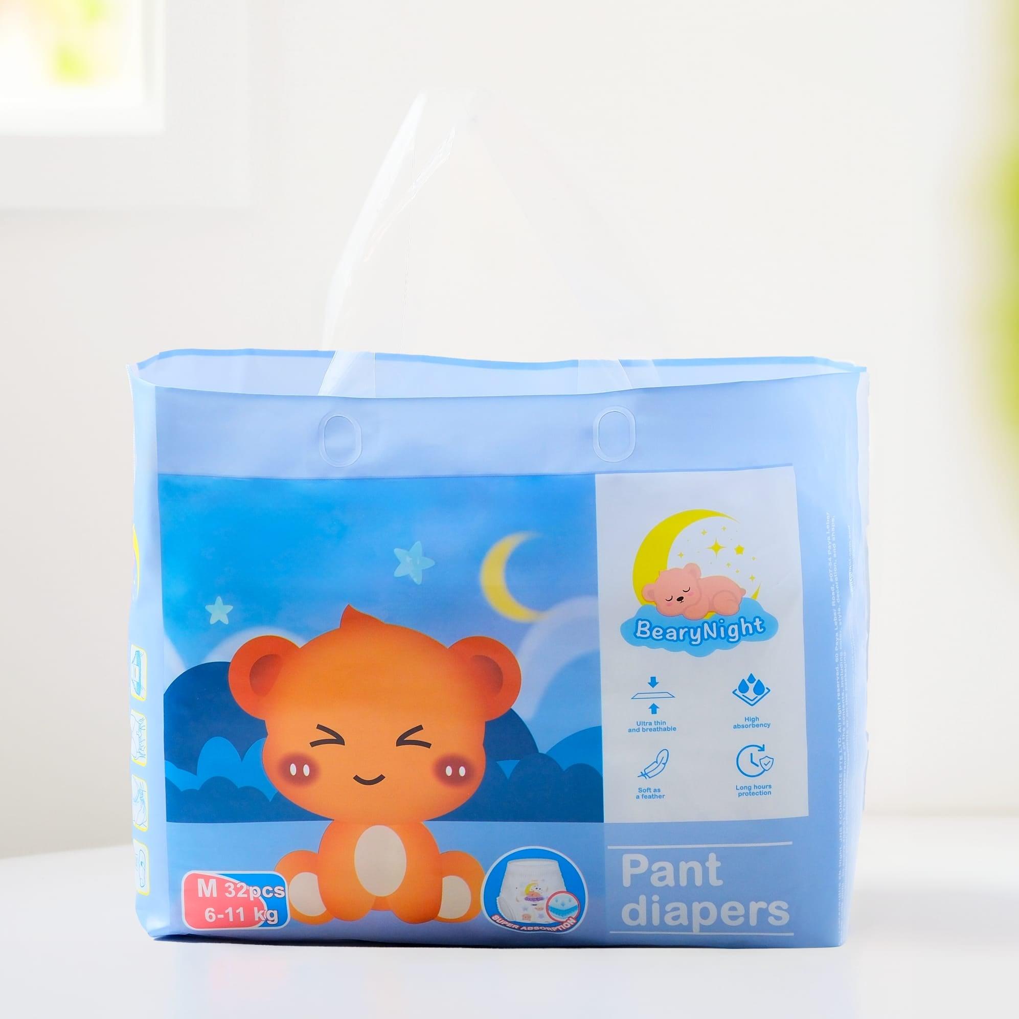BearyNight Premium Pant Diaper Size M
Soft breathable baby diaper Singapore
Leak-proof diaper for sensitive skin