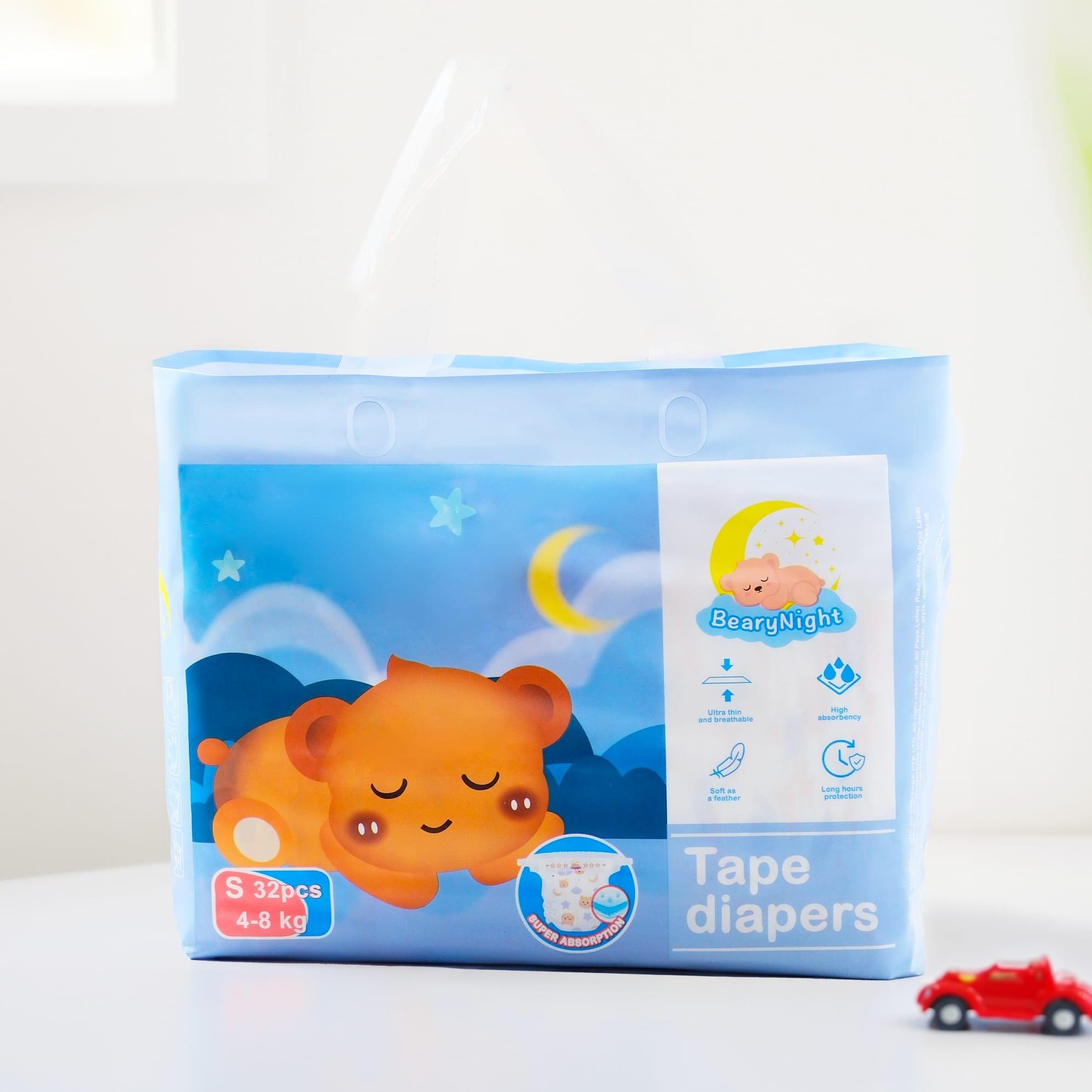 BearyNight Premium Tape Diaper Size S
Soft breathable baby diaper Singapore
Leak-proof diaper for sensitive skin